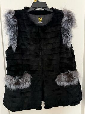 Fur Story Women's Genuine Fur Coat Vest, Size 16 Color Black